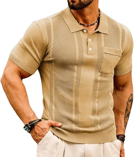 Men's Knit Polo Shirts Short Sleeve Texture Lightweight Golf Shirts Sweater