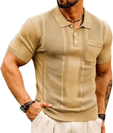 Men's Knit Polo Shirts Short Sleeve Texture Lightweight Golf Shirts Sweater